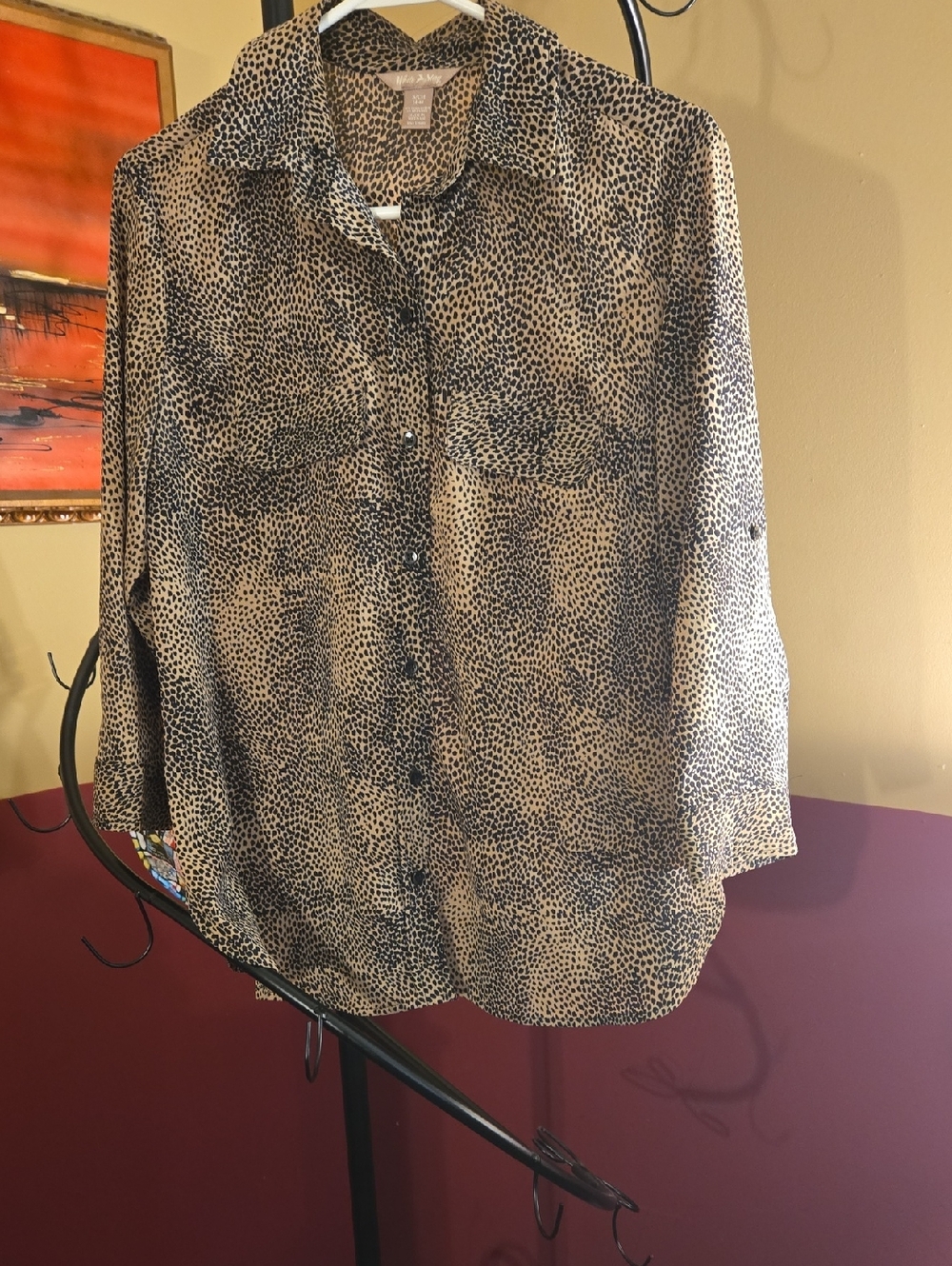 Animal Print Button-Front Blouse - Beige/Black by Apt. 9